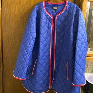 Dennis Basso Blue with red stripe around collar down the front of zipper, 3X